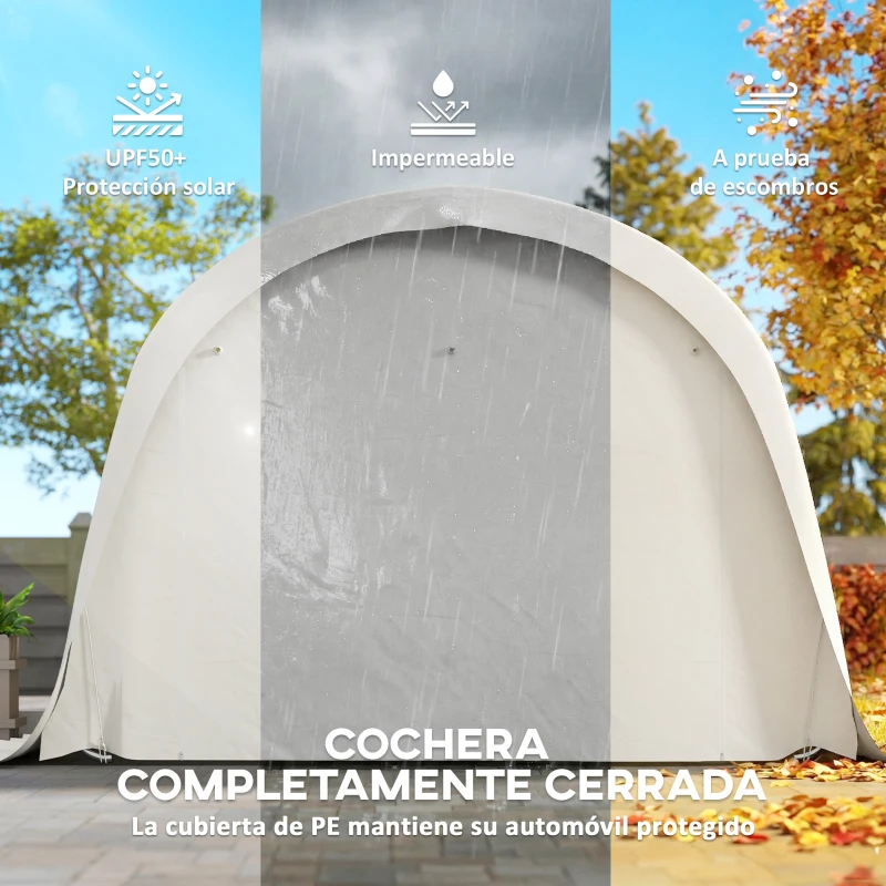 Outsunny Garaje Exterior para Coche 7,2x3,6 m con UPF50+ Tejido PE Resistente Marco de Metal Paredes Desmontables Crema