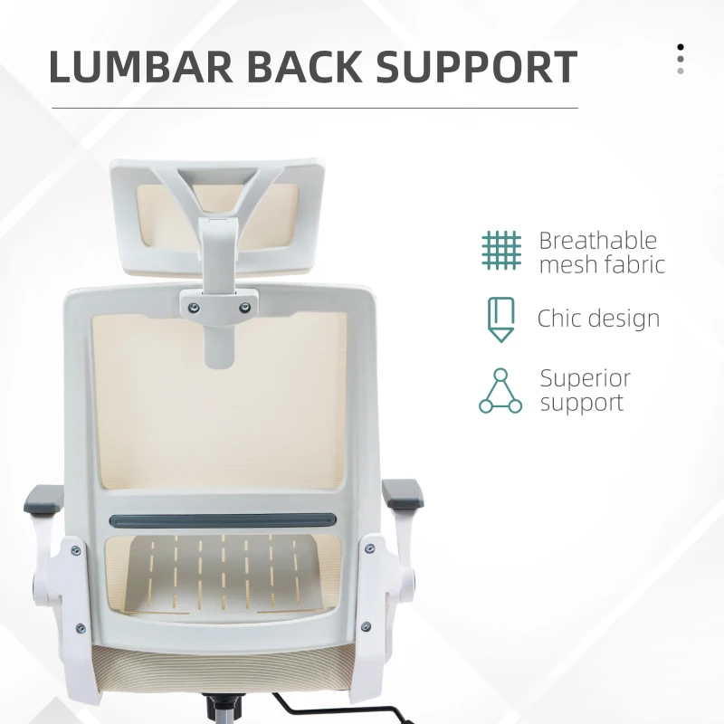 Vinsetto Krzesło Biurowe, Regulowane, Zagłówek, 60 x 61 x 121,5 cm, Beżowe