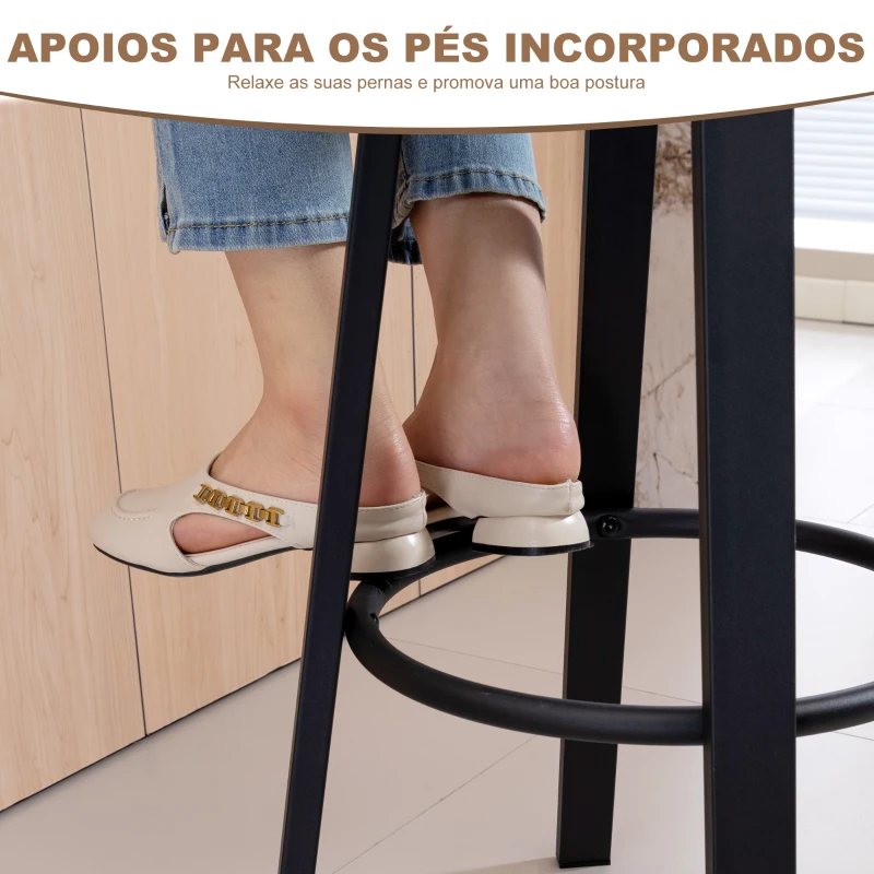 HOMCOM Conjunto de 2 Bancos de Bar Bancos Altos de Cozinha Giratórios Estofados em PU com Apoio para os Pés 35,5x43,5x98 cm Castanho Escuro