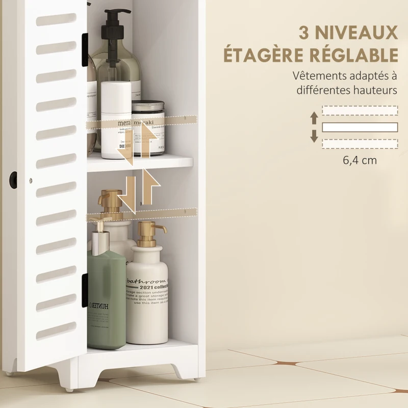HOMCOM Meuble salle de bain, armoire salle de bain 4 niveaux  porte persienne, étagère ouvert, 22x20x75cm, blanc