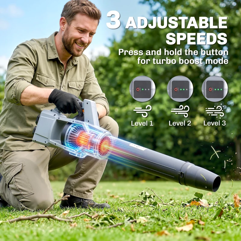 Outsunny Leaf Blower Cordless with 2 x 4000mAh Batteries & Charger, 36V Lightweight Garden Blower with 1000W Brushless Motor