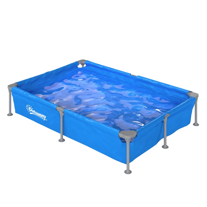 Outsunny Metal Frame Swimming Pool, Rectangular Above Ground Frame Pool with Repair Patch, 229 x 160 x 43 cm, Blue