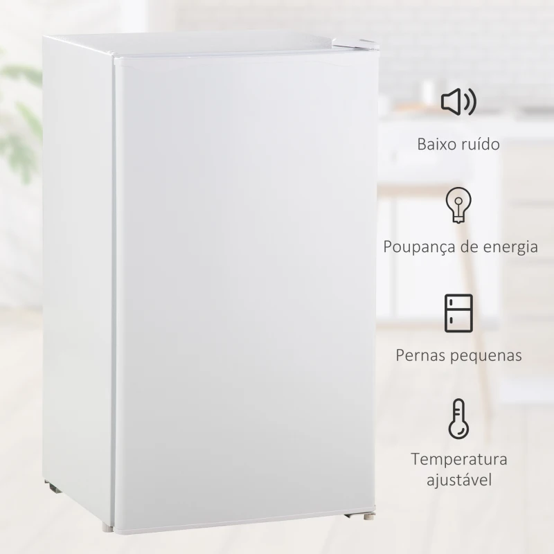 HOMCOM Mini Frigorífico 91 L com Congelador, Frigorífico Silencioso, Frigorífico Pequeno para Colocar Sob Bancada com Temperatura Regulável e Porta Reversível, Prateleiras Ajustáveis, Branco