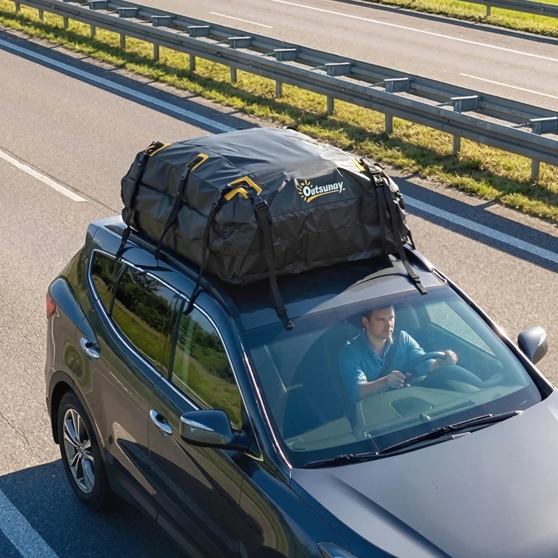 Outsunny Maleta de techo para coche 594,7 L plegable impermeable portaequipajes con alfombrilla antideslizante 10 correas 6 ganchos de puerta