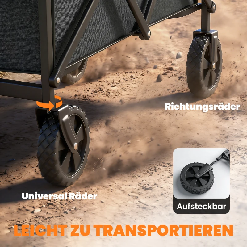 Outsunny Bollerwagen Faltbarer Handwagen mit Griff Verstellbarer Griffhöhe bis 68 kg Tragkraft für Sport Einkauf Camping Schwarz