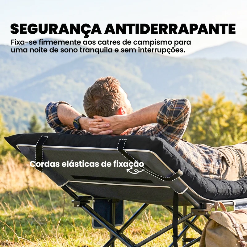 Outsunny Esteira de Campismo Dobrável Portátil com Correias Antideslizante para Cama de Campismo Tenda Viagens Preto