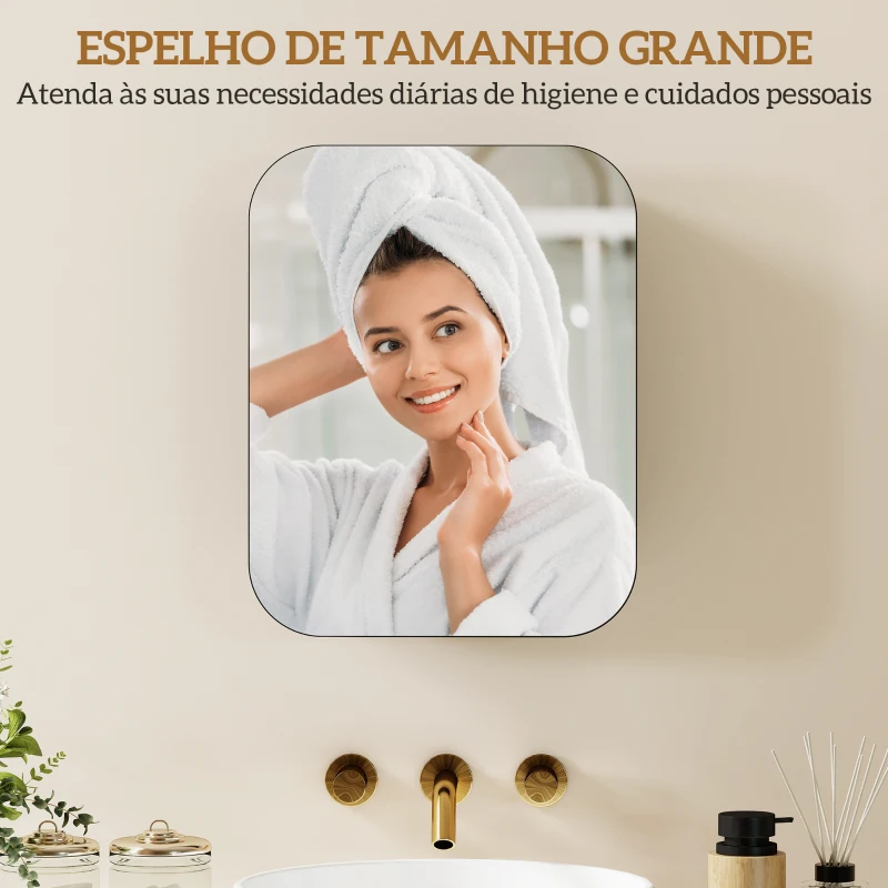 HOMCOM Armário de Casa de Banho com Espelho, Design com Bordas Arredondadas e Prateleiras Ajustáveis 40,2x10,2x50,9 cm Preto