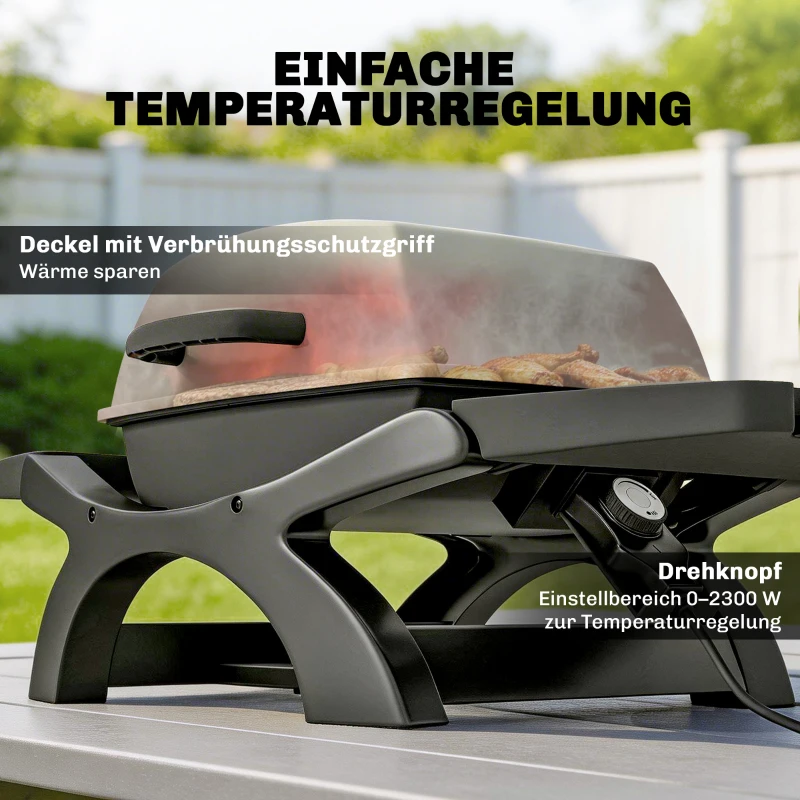 Outsunny Tischgrill Elektrisch 2300W 23x71 cm tragbar Elektrogrill mit Antihaftbeschichtete Grillrosten Fettauffangschale