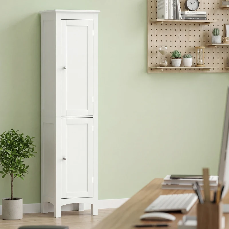 kleankin Tall Bathroom Storage Unit, Slim Bathroom Cabinet with Adjustable Shelves and Double Door, White