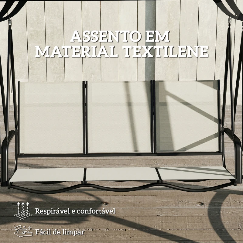 Outsunny Baloiço de Jardim de 3 Lugares com Teto Ajustável UPF50+ Assento Transpirável e Estrutura em Metal 188x130x183 cm Creme