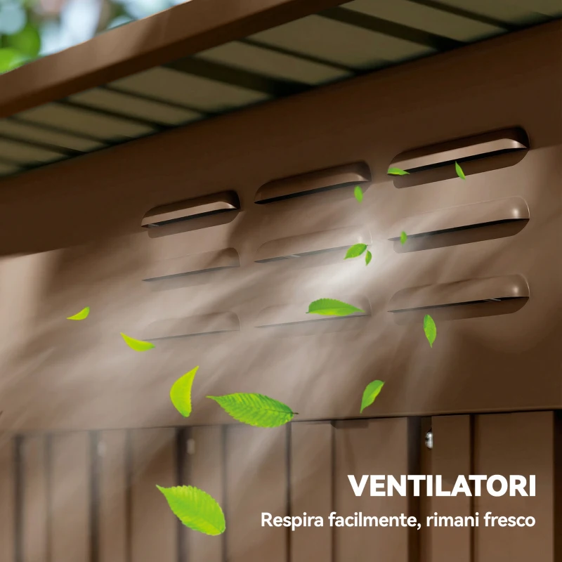 Outsunny Casetta da Giardino in Metallo con Prese d'Aria e Porta Scorrevole, 159x106x181 cm, Marrone
