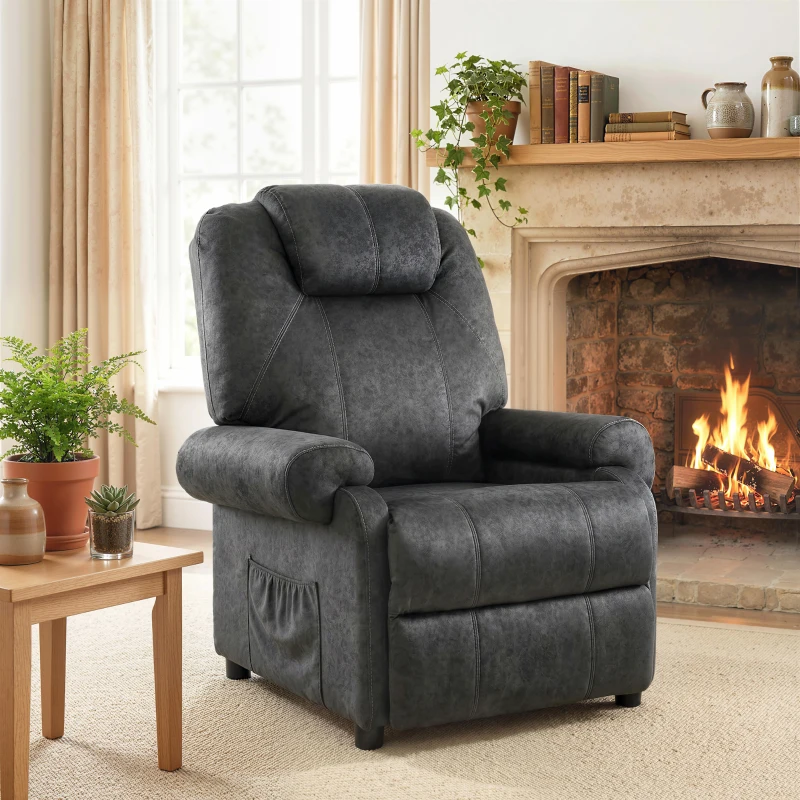 HOMCOM Sillón Relax Reclinable Manual Sillón Relax de Terciopelo con Reposabrazos Reposapiés Acolchado Grueso Negro