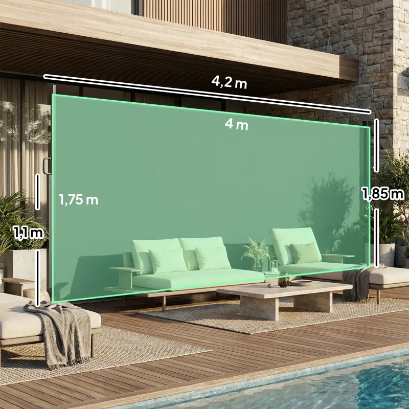 Outsunny Ausziehbare Seitenmarkise, Sichtschutz für Außenbereiche, Wasserabweisend, UV 50+, 420 x 185 cm, Dunkelgrau