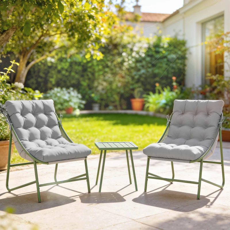 Outsunny Balkonmöbel Set 3 teilig Gartenmöbel Set mit Tisch Kissen Stahlgestell verstellbar Fußpads Hellgrau