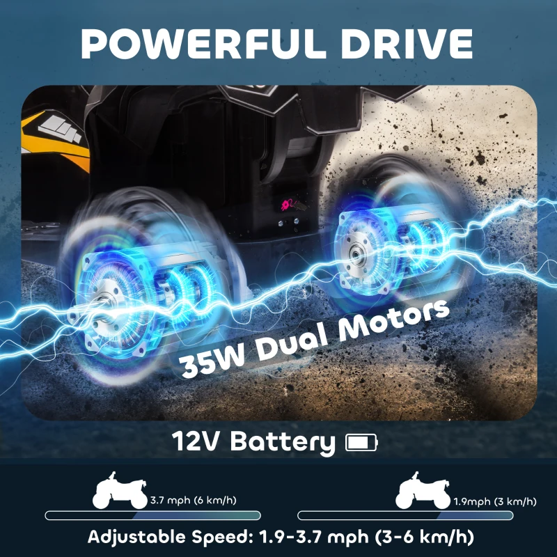 HOMCOM 12V Ride-On Quad Bike w/ Music, Horn, for Ages 3+ Years - Yellow