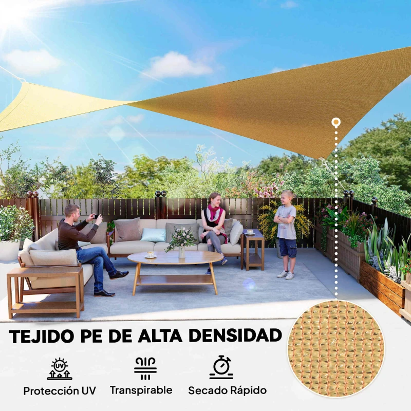 Outsunny Toldo Vela Rectangular de HDPE 4x6 m con Anti-UV Anillas de Acero Inoxidable y Cuerdas de Nylon para Jardín Patio Arena
