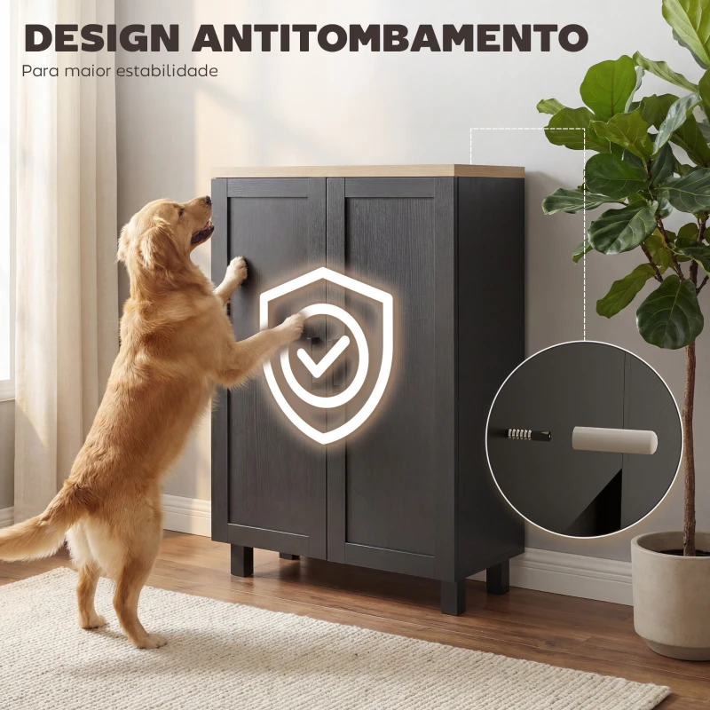 HOMCOM Aparador Estreito de Sala com 2 Portas e Prateleira Ajustável, 60x30x90 cm, Preto