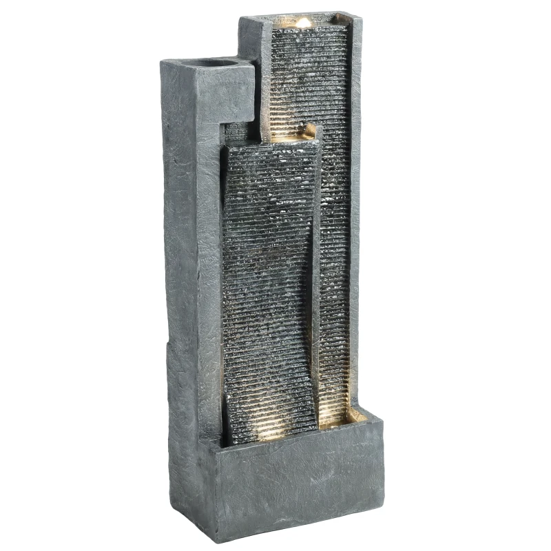 Outsunny Fontaine de jardin extérieure cascade 3 niveaux fontaine eau jardinière et mur d'eau moderne lumineuse 24 LED 101cm gris