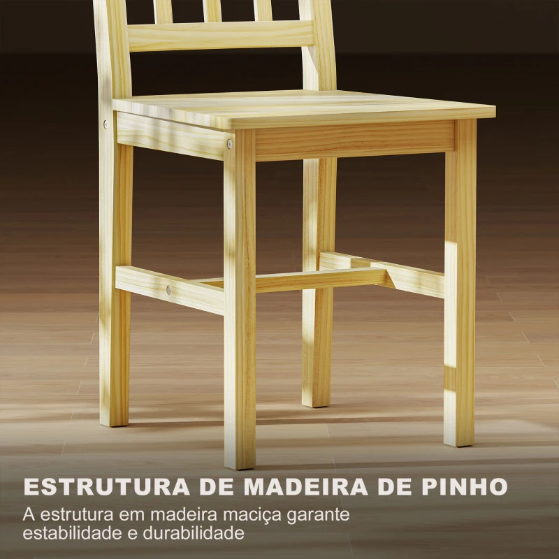 HOMCOM Conjunto de 2 Cadeiras de Sala de Jantar com Encosto de Ripas Estrutura de Madeira de Pinho 41x46,5x85,5 cm Madeira