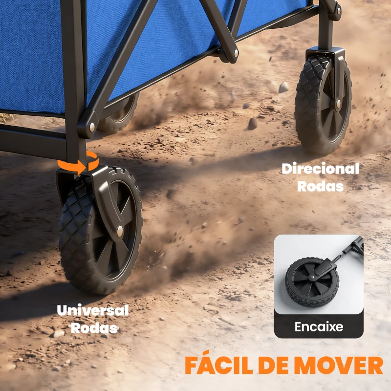 Outsunny Carrinho de Jardim Dobrável com Rodas Punho Ajustável Carga 68 kg para Camping Compras 81x45x89 cm Azul