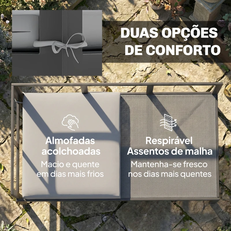 Outsunny Conjunto de Jardim Exterior com Almofadas, 2 Sofás de 2 Lugares com Reposabráços Ajustáveis e Mesa de Centro, Cinzento