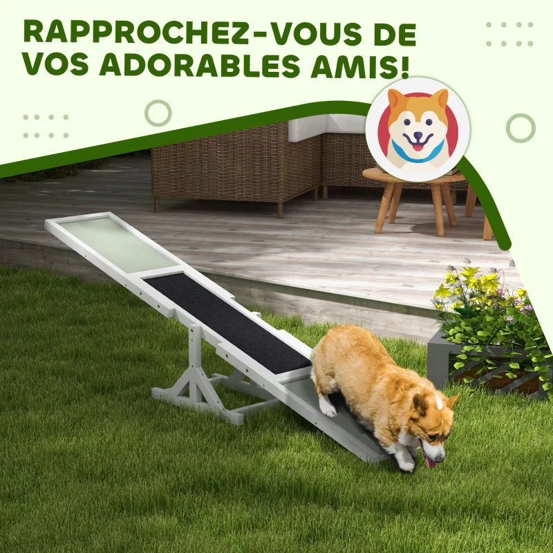 PawHut Agility sport pour chien bascule équipement entrainement chien antidérapant 180 x 30 x 30 cm gris blanc