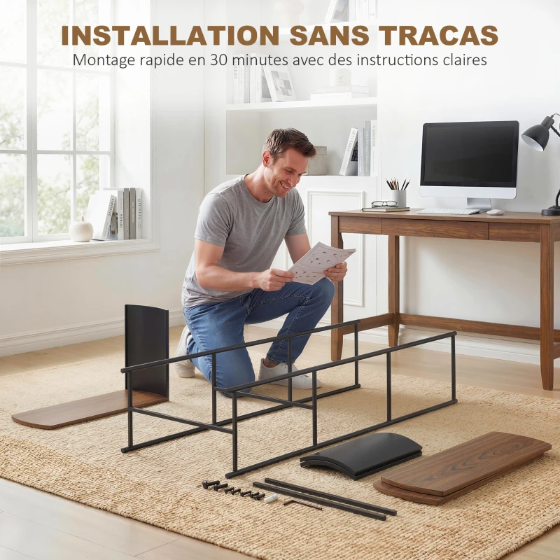 HOMCOM Étagère de rangement, bibliothèque à 4 niveaux avec panneaux latéraux incurvés, cadre en acier, 80x30x141cm, marron