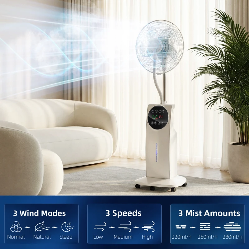 HOMCOM 16" Pedestal Fan with Water Mist Spray Humidifying Misting Fan, White