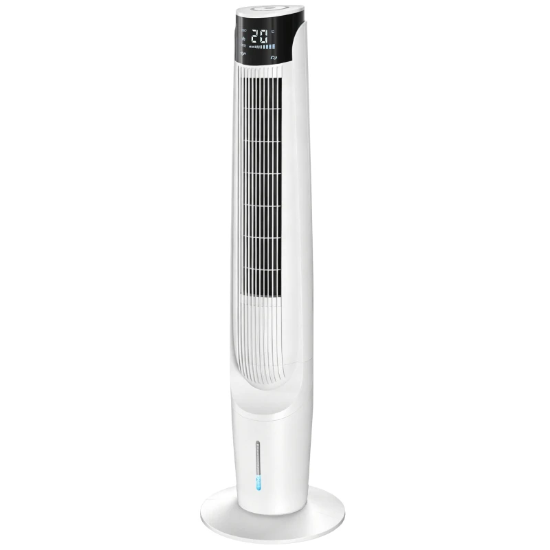 HOMCOM Air Cooler with LED Display and Remote Control, Oscillating Ice Cooling Fan with 3 Speeds, 4 Modes, 12 Hour Timer, White