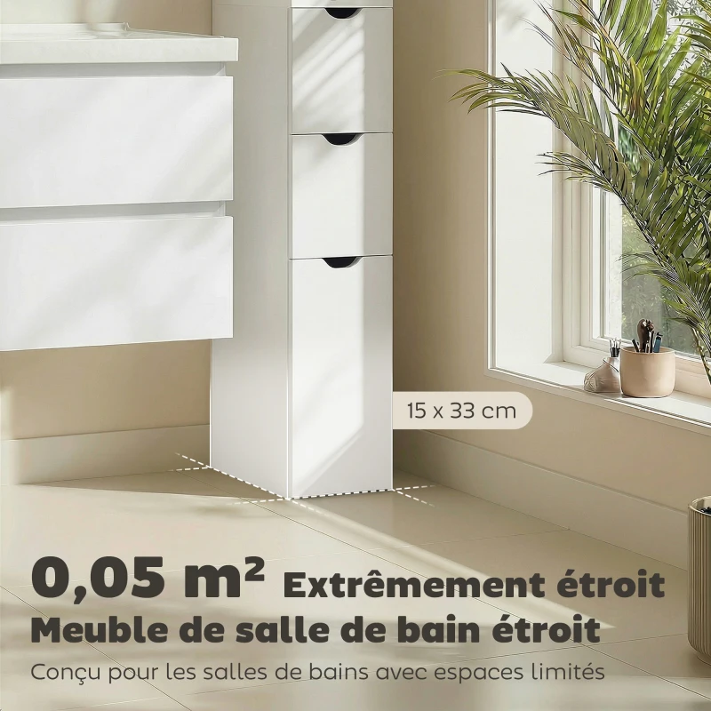 HOMCOM Meuble colonne salle de bain armoire de salle de bain avec tiroirs étagères ouvertes placard 15 x 33 x 136,8 cm blanc