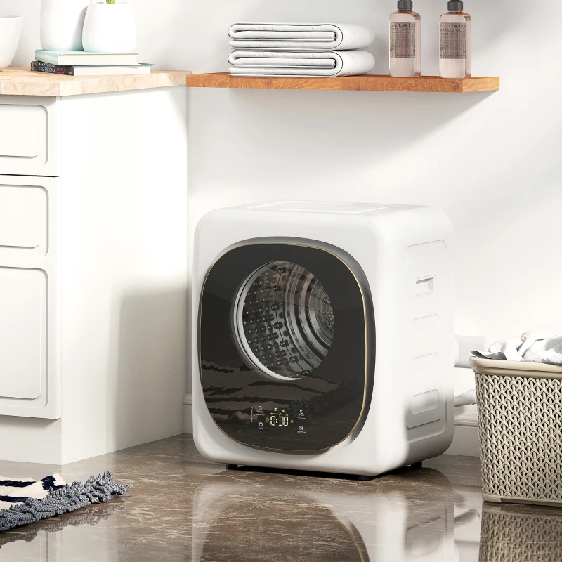 HOMCOM Sèche-linge à évacuation portable 4 Kg, sèche-linge 800 W compact, 5 modes de séchage, minuterie, blanc