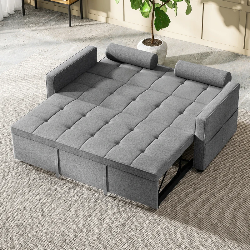 HOMCOM Canapé convertible 2 places 3 en 1 canapé-lit avec lit gigogne double dossier réglable 2 coussins 80,5x137,5x84cm gris