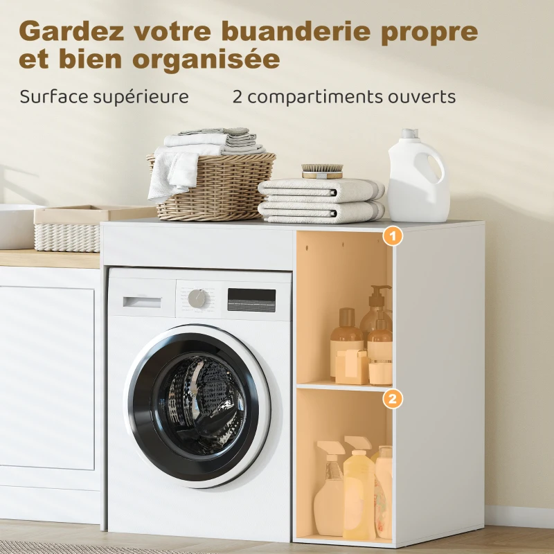HOMCOM Meuble machine à laver, armoire machine a laver et sèche-linge avec 2 compartiments ouverts, 96 x 60 x 90,5 cm, blanc