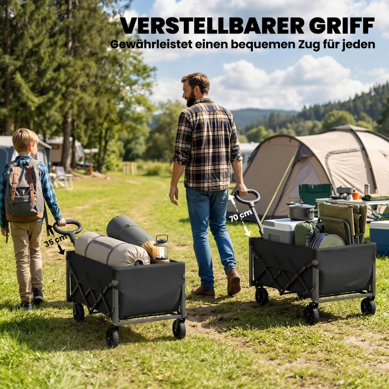 Outsunny Bollerwagen 60L Faltbarer Handwagen Gartenwagen Transportwagen mit Teleskop Griff Heckklappe Getränkehalter