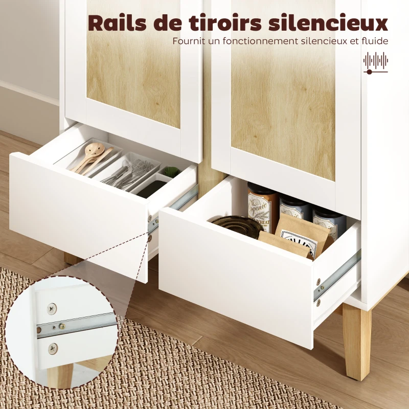 HOMCOM Buffet, meuble de rangement avec 2 portes, 2 tiroirs et étagère réglable, 80 x 40 x 86 cm, blanc et chêne