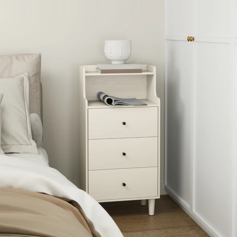 HOMCOM Cómoda com 3 Gavetas Cómoda de Quarto Estreita com Prateleiras Abertas Anti-Tombo Gaveteiro Alto 47x29x95 cm Branco Acinzentado