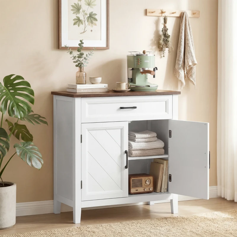 HOMCOM Aparador de sala, móvel de arrumação com 2 portas, gaveta e prateleira ajustável, 76 x 35 x 80 cm, branco