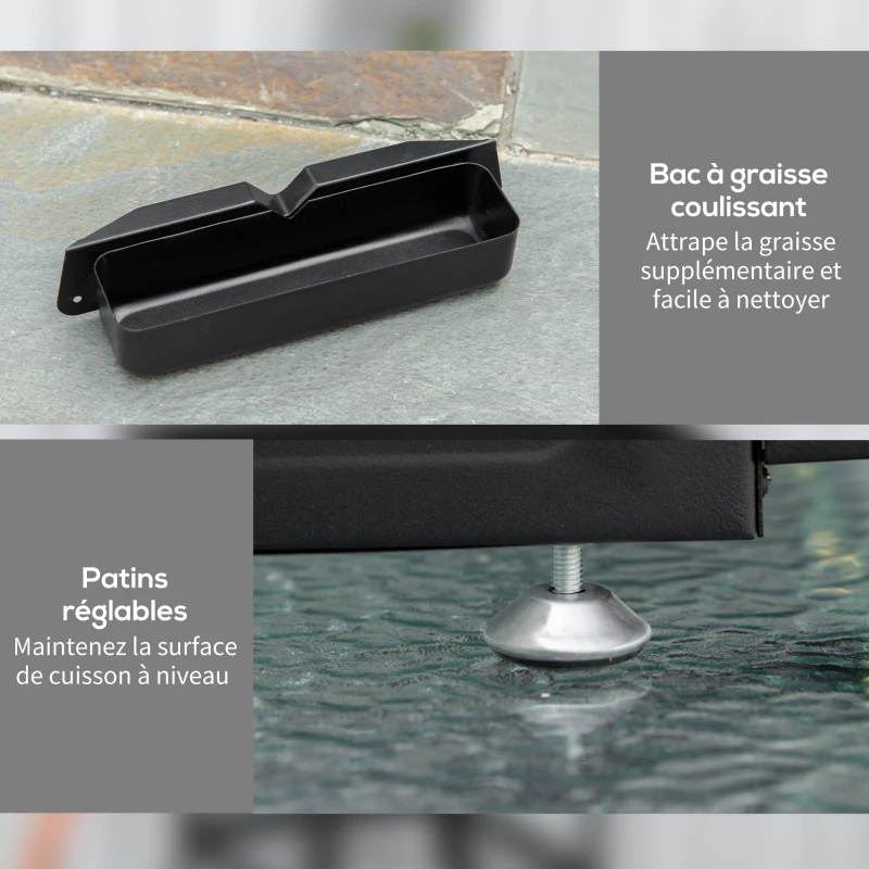 Outsunny Plancha gaz en acier inox 3 brûleurs 9 kW antiadhésive grande surface de gril 61 x 35,5 cm