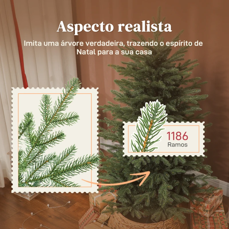 HOMCOM Árvore de Natal Artificial 150 cm com 1186 Ramos Densos Suporte Metálico Dobrável para Interior Verde