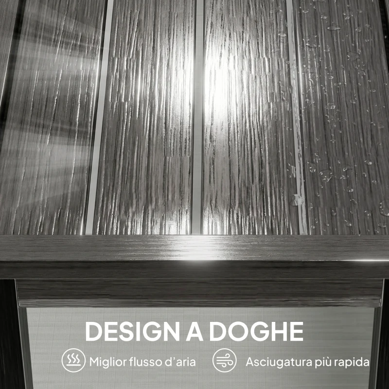 Outsunny Panchina da Giardino 2 Posti a Doghe Effetto Legno, Struttura in Acciaio, 130x34x43 cm, Grigio