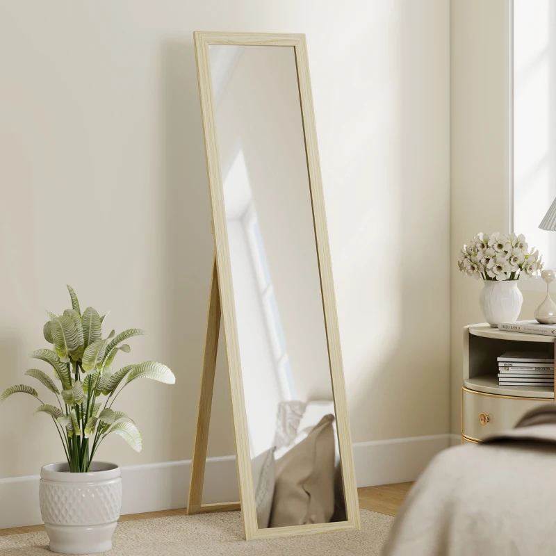 HOMCOM Miroir sur Pied et Mural rectangulaire miroir de sol Pleine Longueur Dressing Chambre salon 37x37x154cm bois naturel