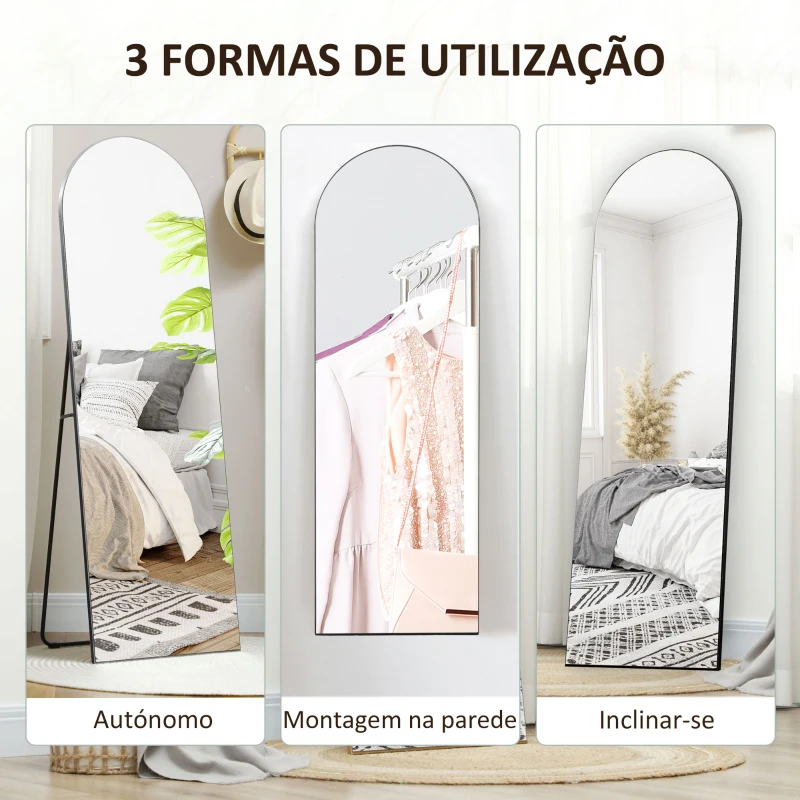 HOMCOM Espelho de Pé 150 x 50 cm Independente, Encostado ou de Parede, Sem Moldura, Preto