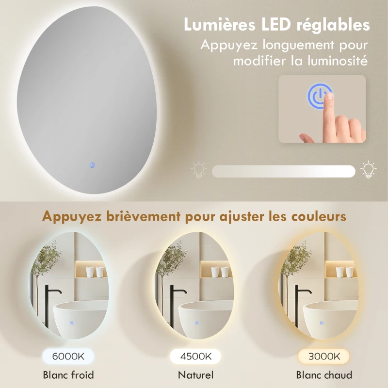 HOMCOM Armoire murale salle de bain avec miroir et éclairage LED, anti-buée, 3 températures de lumière, 50x14x70cm, blanc
