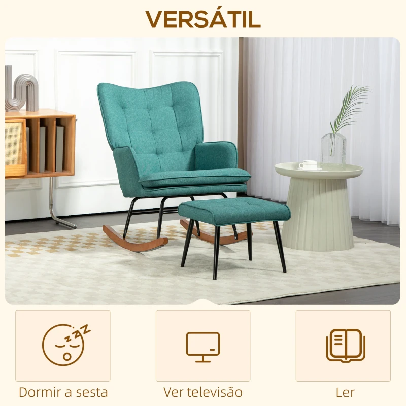 HOMCOM Poltrona Baloiço com Apoio para os Pés Poltrona Relax com Almofada Acolchoada e Anti-Tombo 64x89x90 cm Verde