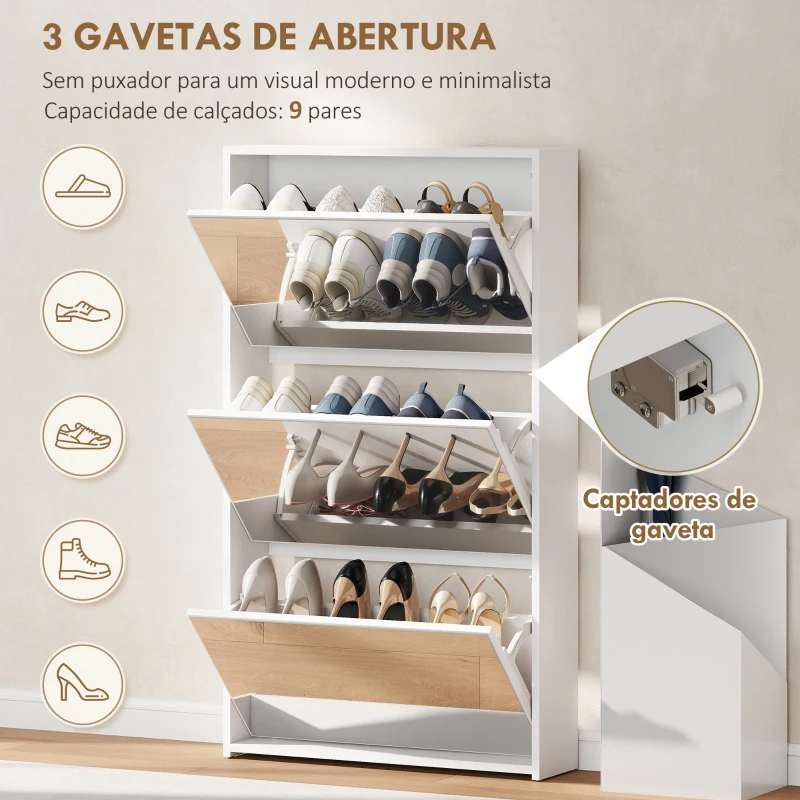 HOMCOM Sapateira Estreita com Espelho para 9 Pares de Sapatos para Corredor Espaços Reduzidos 65x17x114,5 cm Branco