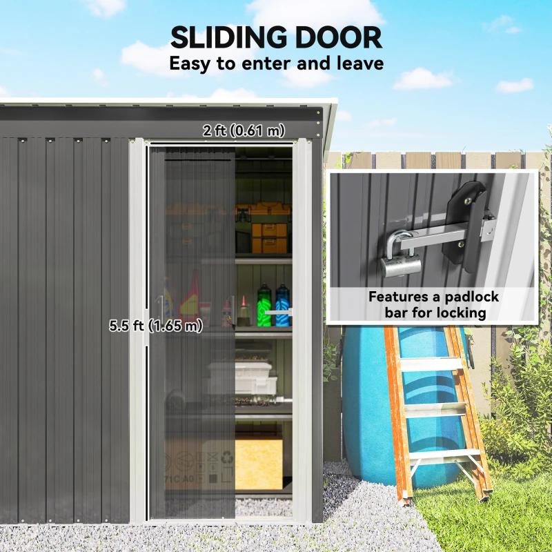 Outsunny 5 x 3ft Garden Storage Shed with Sliding Door and Sloped Roof Outdoor Equipment Tool, Light Grey