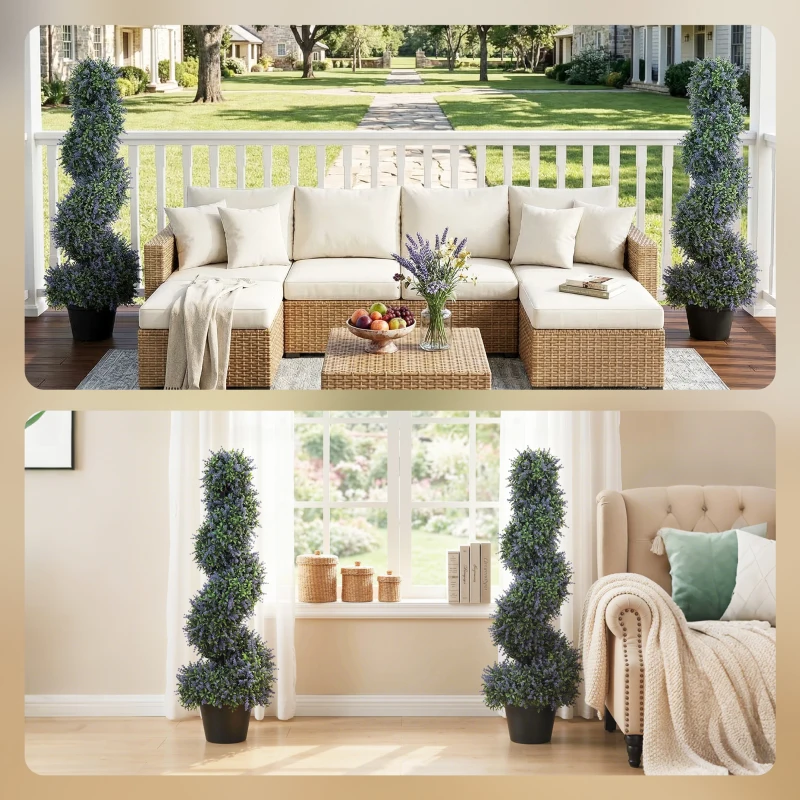 HOMCOM Artificial Lavender Topiary Tree Set of 2, UV Resistant Fake Plants in Pot for Indoor Outdoor Decor, 90 cm, Purple