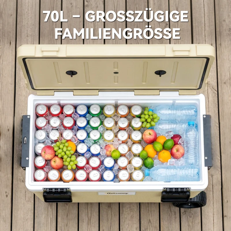 Outsunny Kühlbox 70L Große Passive Thermobox bis zu 72 Std. Kühlung, mit PU-Vollschaumisolierung Rädern Ablassventil Griff
