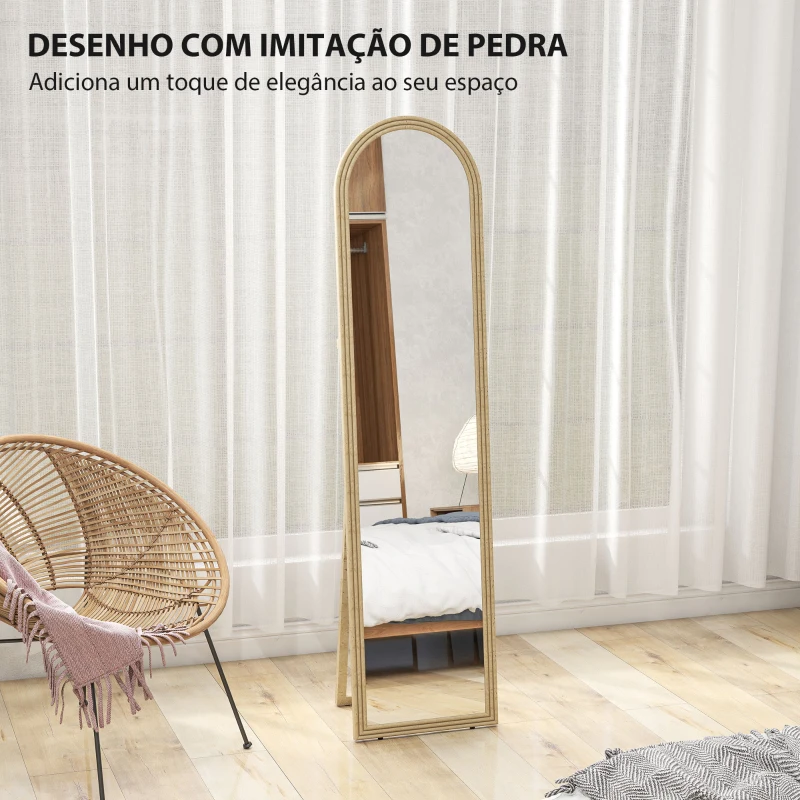 HOMCOM Espelho de Pé 160x40 cm com Moldura Efeito Pedra Espelho de Corpo Inteiro  Retangular para Pendurar Bege