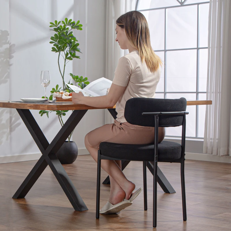 HOMCOM Lot de 4 chaises de salle à manger avec dossier en tissu pieds en acier 51 x 51 x 76 cm noir